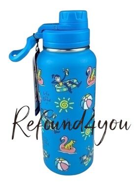 Life is Good - ‘Flamingos & Pool Toys’ insulated water bottle. 32oz. NWT